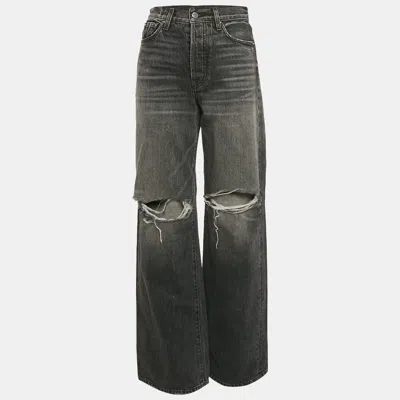 Pre-owned Amiri Grey Ripped Denim Wide-leg Jeans S Waist 26"