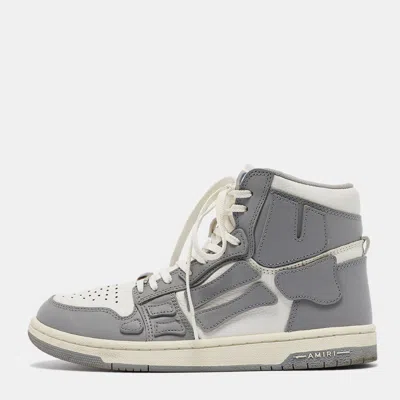 Pre-owned Amiri Grey/white Leather Skel High Top Sneakers Size 40