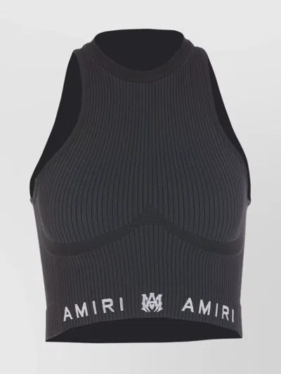AMIRI HALTER NECK CROPPED RIBBED SEAMLESS TOP