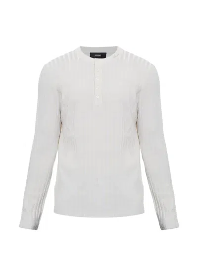 Amiri Henley Ribbed-knit Embroidered-logo Sweater In White