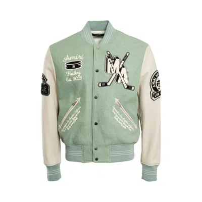 Pre-owned Amiri Hockey Varsity Bomber 'frosty Green' | Men's Size M