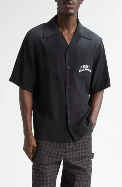 Amiri Spirit Logo Patch Bowling Shirt In Black