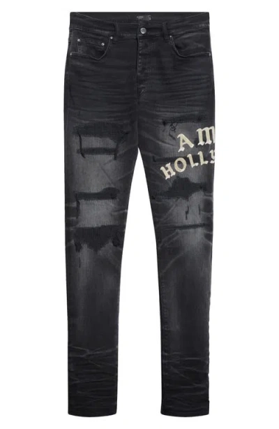 AMIRI AMIRI HOLLYWOOD APPLIQUÉ RIP & REPAIR SLIM FIT JEANS