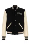 Amiri Mens Hollywood Embroidered-text Wool-leather Blend Bomber Jacket Black Xl In Black