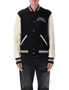 Amiri Mens Hollywood Embroidered-text Wool-leather Blend Bomber Jacket Black Xl In Black