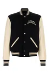 Amiri Varsity Jacket With White Contrasting Sleeves And Embroidered Detailing In Black