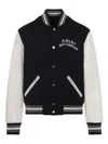 Amiri Mens Hollywood Embroidered-text Wool-leather Blend Bomber Jacket Black Xl In Black