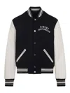 Amiri Mens Hollywood Embroidered-text Wool-leather Blend Bomber Jacket Black Xl In Black