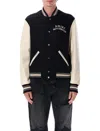 Amiri Mens Hollywood Embroidered-text Wool-leather Blend Bomber Jacket Black Xl In Black