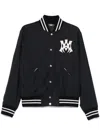 Amiri 'ma Hollywood' Black Bomber Jacket With Logo Print On The Front And Maxi Logo Print On The Rear In Blue