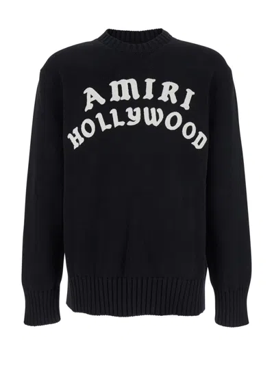 AMIRI BLACK SWEATER WITH MAXI LOGO LETTERING ON THE FRONT IN COTTON MAN