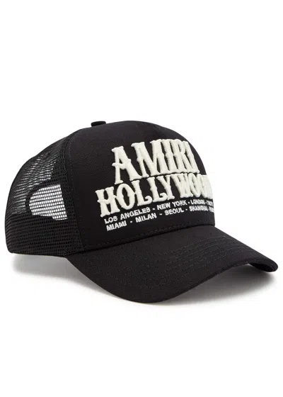 Amiri Hollywood Embroidered Canvas And Mesh Cap In Black