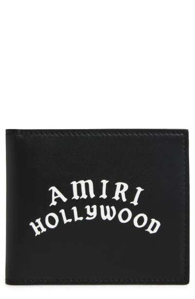Amiri Hollywood Logo Leather Bifold Wallet In Black