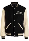 Amiri Mens Hollywood Embroidered-text Wool-leather Blend Bomber Jacket Black Xl