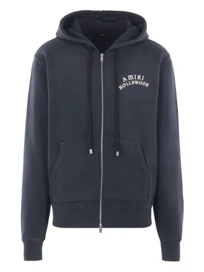 Amiri Hollywood-logo Zip-up Hoodie In Blue