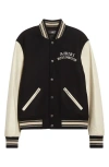 Amiri Mens Hollywood Embroidered-text Wool-leather Blend Bomber Jacket Black Xl In Black