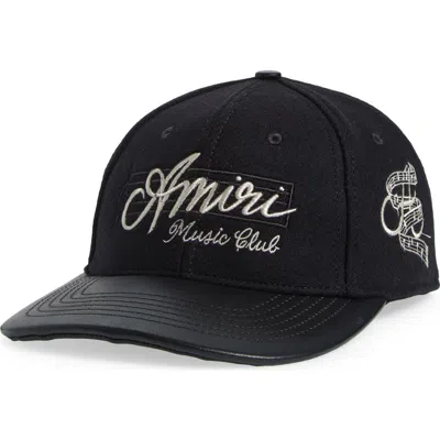Amiri Hollywood Music Club Wool Blend Adjustable Baseball Cap In Black