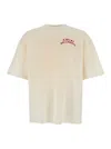 Amiri Pool Cue Beige Crewneck T-shirt With Logo Detail On The Front And Maxi Logo Print On The Rear In Cot In Neutral