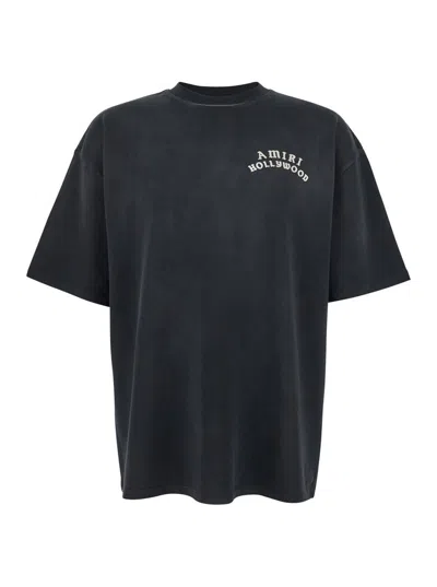 AMIRI BLACK CREWNECK T-SHIRT WITH LOGO LETTERING ON FRONT AND REAR IN COTTON MAN
