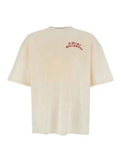 AMIRI WHITE CREWNECK T-SHIRT WITH LOGO LETTERING ON FRONT AND REAR IN COTTON MAN