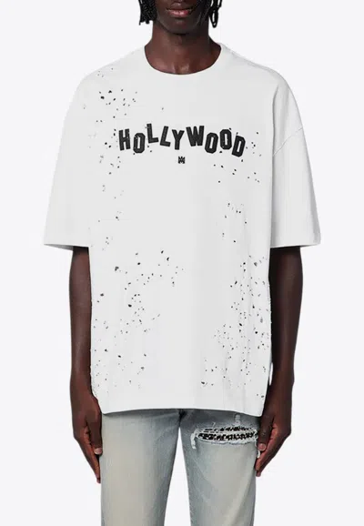 Amiri Hollywood Shotgun Distressed T-shirt In White