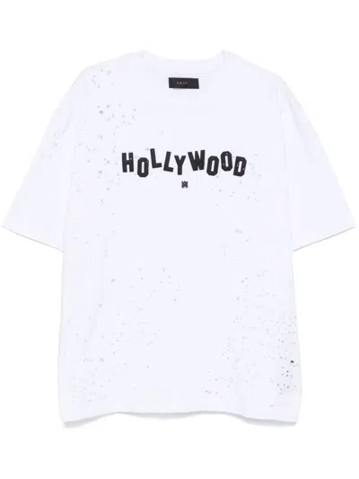 Amiri Hollywood Shotgun Distressed T-shirt In White