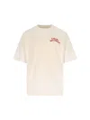 Amiri Pool Cue Beige Crewneck T-shirt With Logo Detail On The Front And Maxi Logo Print On The Rear In Cot