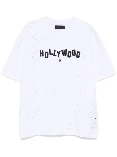 Amiri Hollywood Shotgun Distressed T-shirt In White