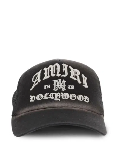 Amiri Hollywood Logo Mesh Back Trucker Hat In Black