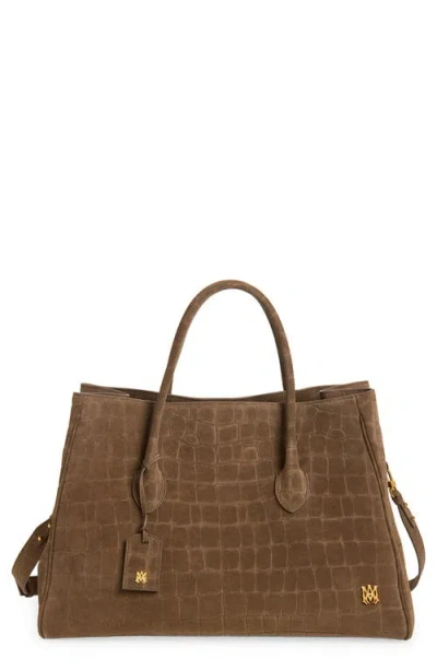 Amiri Honey 50 Croc Embossed Suede Tote In Brown