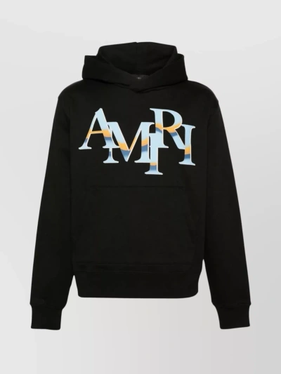 Amiri Hooded Graphic Print Sweatshirt With Kangaroo Pocket In Nero