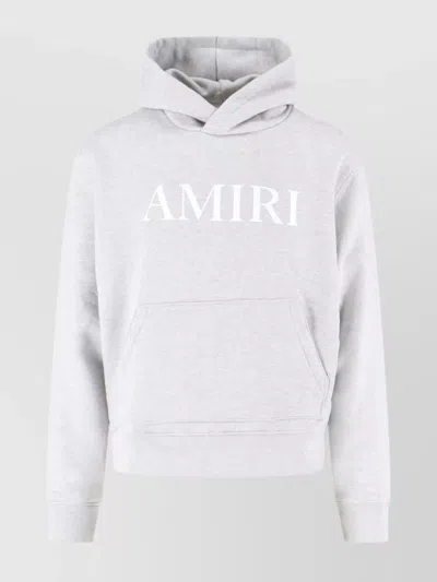 Amiri Hooded Kangaroo Pocket Ribbed Cuffs Sweater In Gray
