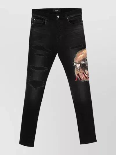 Amiri Horse Print Skinny Jeans Distressed Detailing In Black