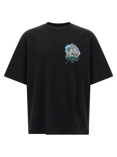 Amiri Hotel Graphic Print Crew Neck T-shirt In Black