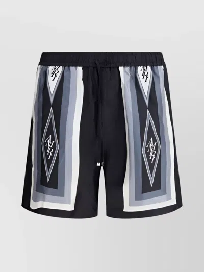 Amiri Iconic Silk Diamond Graphic Print Shorts In Black