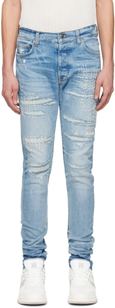Amiri Indigo Boro Repair Jeans In Perfect Indigo