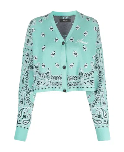 Amiri Intarsia-knit Button-fastening Cardigan In Blue