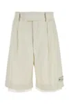 Amiri Pleated Bermuda Shorts In Textured Fabric In White
