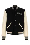 Amiri Mens Hollywood Embroidered-text Wool-leather Blend Bomber Jacket Black Xl In Black