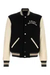 Amiri Mens Hollywood Embroidered-text Wool-leather Blend Bomber Jacket Black Xl In Black