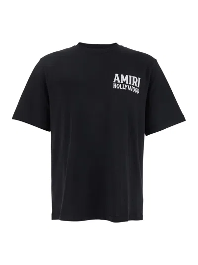 Amiri 'jazz Wolf' Green Crewneck T-shirt With Logo Lettering On The Front And Maxi Print On The Rear In Black