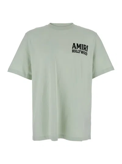 Amiri Jazz Wolf Green Crewneck T-shirt With Logo Lettering On The Front And Maxi Print On The Rear In Cott