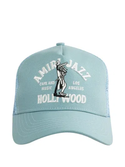 Amiri Jazz Wolf Trucker Cap In Blue
