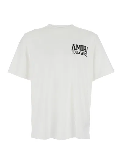 AMIRI JAZZ WOLF WHITE CREWNECK T-SHIRT WITH LOGO LETTERING ON THE FRONT AND MAXI PRINT ON THE REAR IN COTT