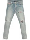 Amiri Mx1 Distressed Leopard Panel Skinny Jeans