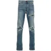 Amiri Mens Dark Indigo Mx1 Distressed Slim-leg Stretch-denim Jeans