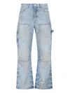 Amiri Straight Carpenter Style Trousers With Distressed Detailing In Blue