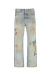 Amiri Distressed Embroidered Denim Trousers In Gray