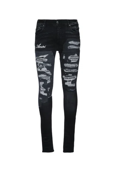 Amiri Artisanal Distressed Slim-fit Jeans In Agedblack
