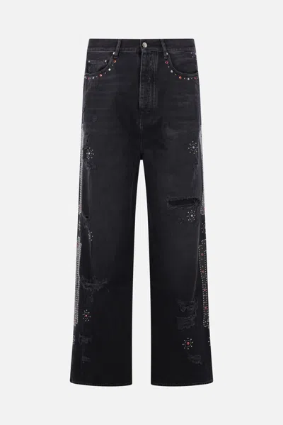 Amiri Studded Ripped Wide-leg Jeans In Black